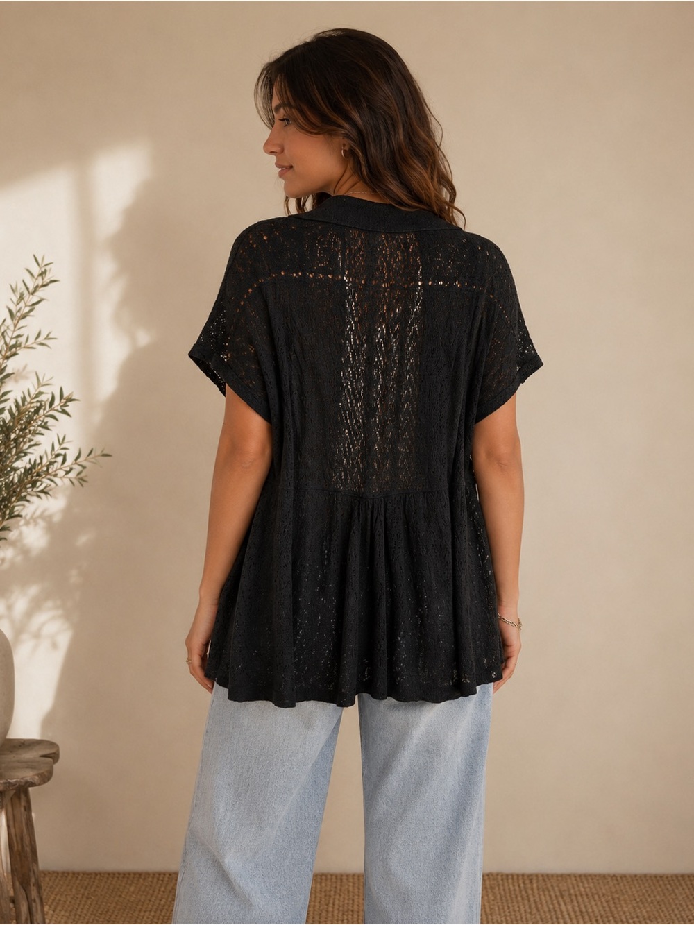 Black Lightweight Open Knit Boho Cardigan - Picture 2 of 5